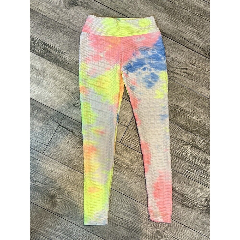 New Mix Tie Dye Size S/M Leggings Yoga Pants Scrunch Butt Womens Yellow Pink Blu